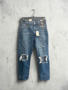 Levis 501 Original High Rise Cropped Jeans Womens 23x26 Cotton Distressed